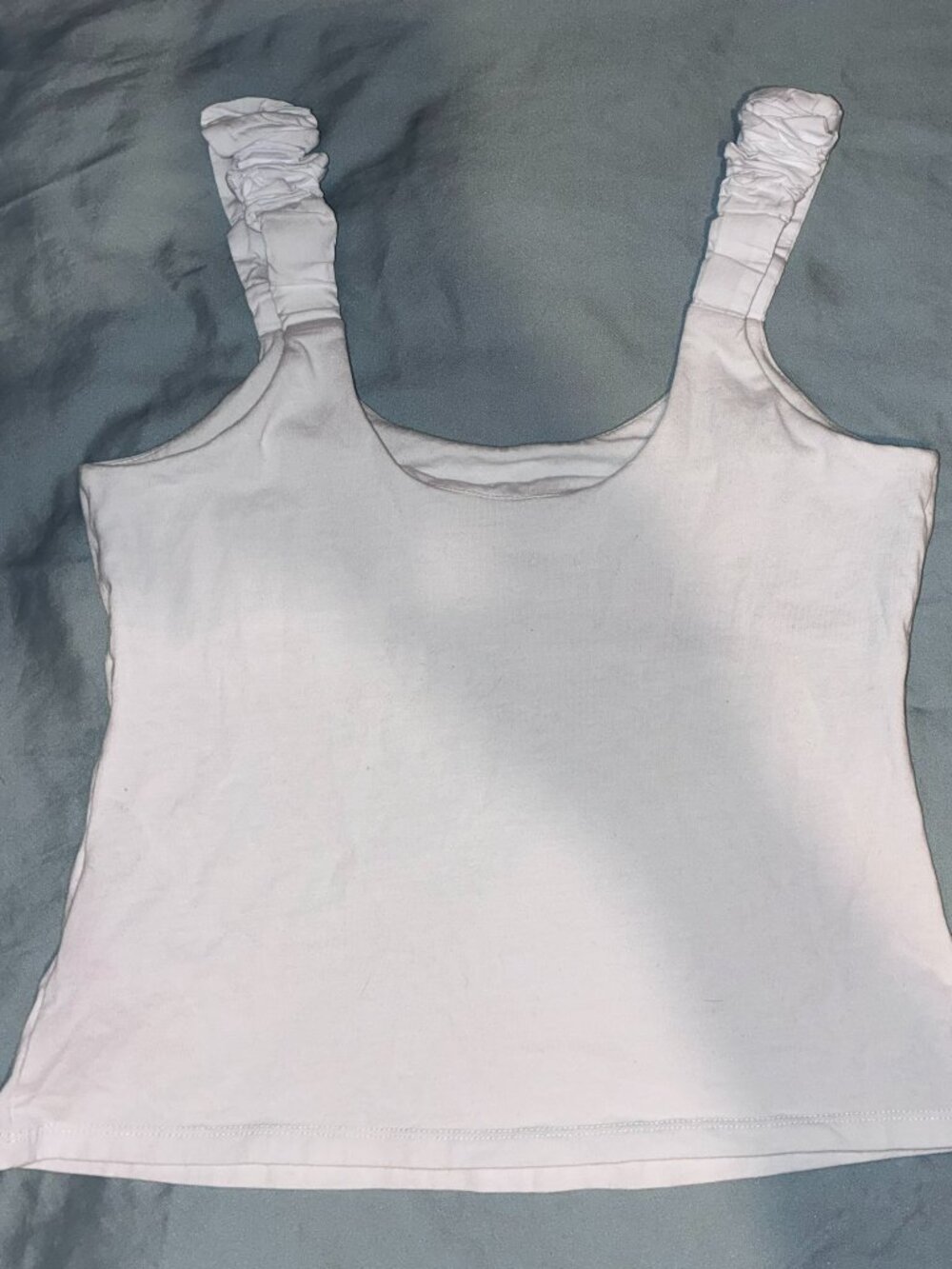 Muse Republic White Ruched Strap Tank Top Size Small NW/oT built in shelf bra